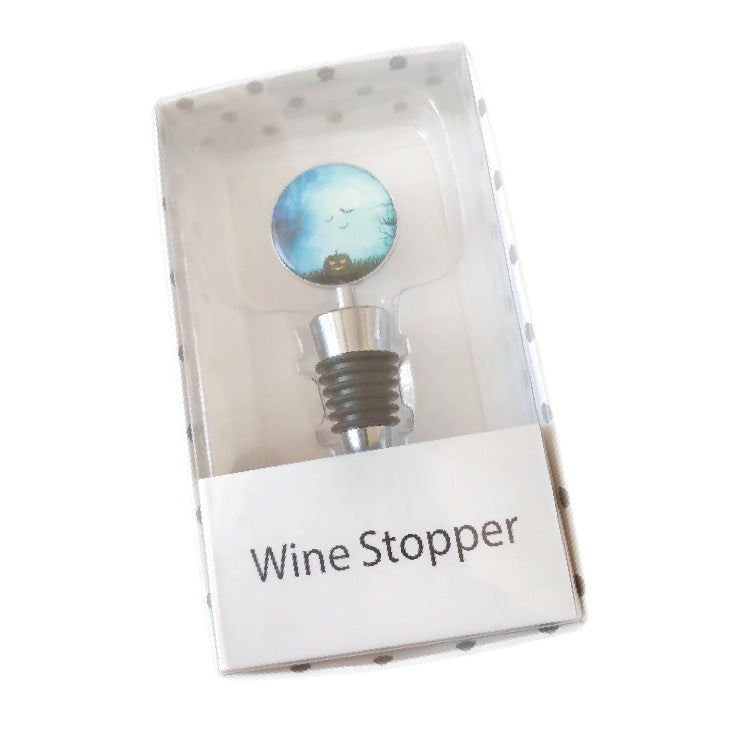 Wholesale Halloween Small Round Mirror Silicone Wine Bottle Stopper Gift Box