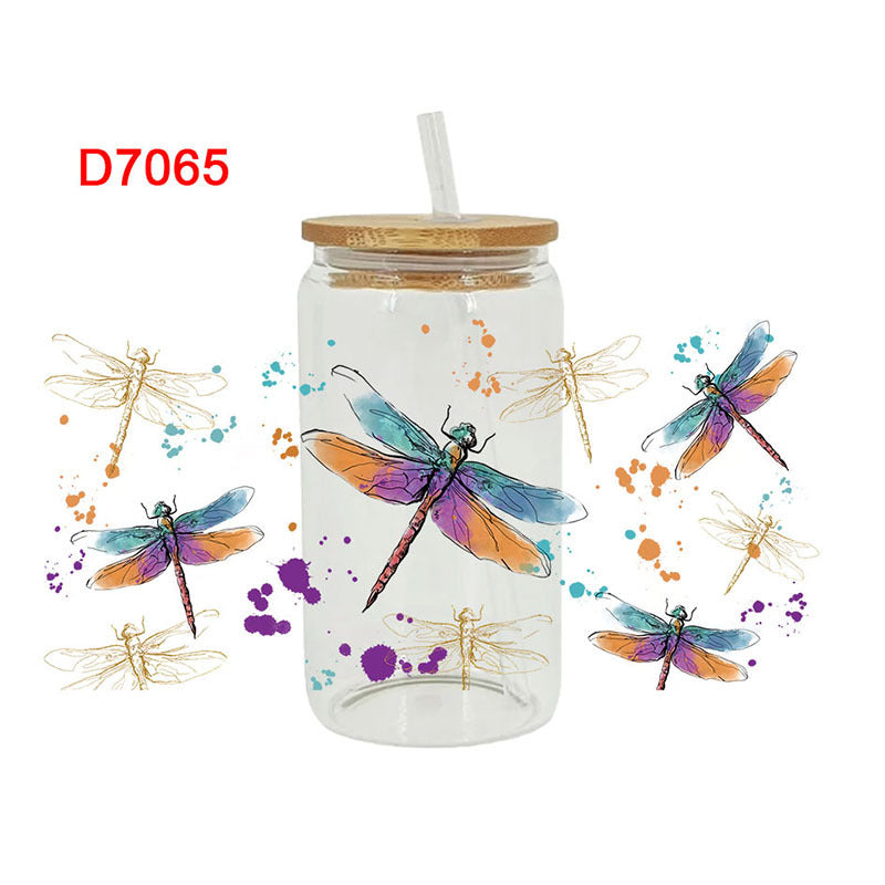 Wholesale Flowers  dragonflies  bees 16oz Cup UV DTF Wraps