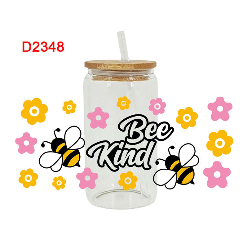 Wholesale Colorful flower bees  16oz Cup UV DTF Wraps