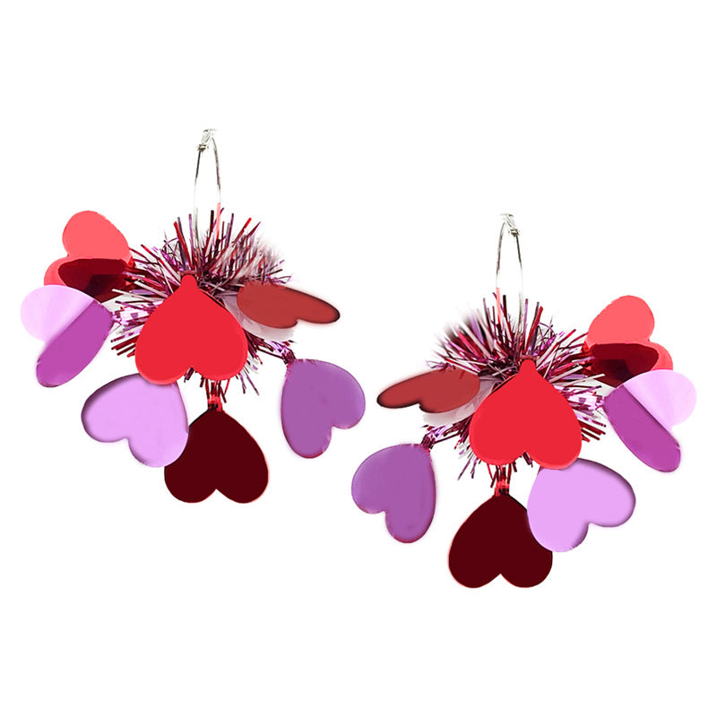 Wholesale Valentine's Day Love Sequin Party Glitter Pink and Pink Color Exaggerated Earrings