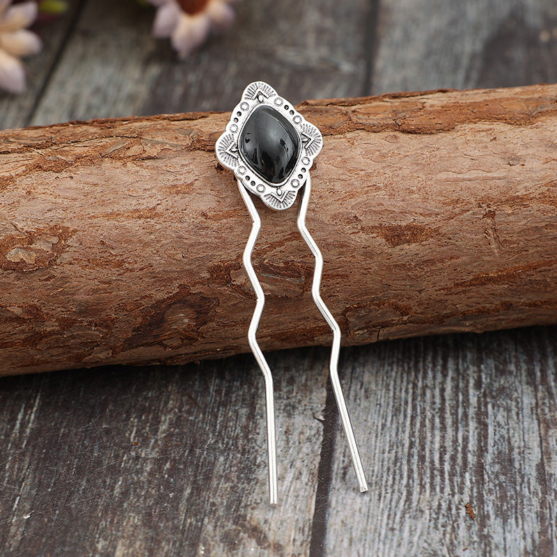 Wholesale Palace style inlaid turquoise long retro alloy hairpin