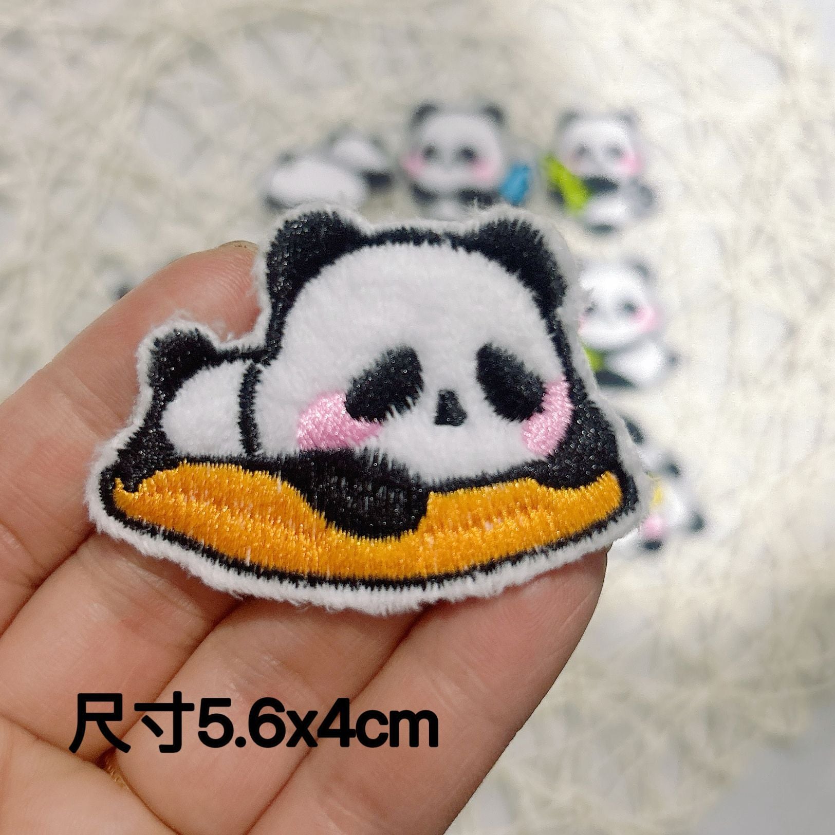 Wholesale 10pcs Self-Paste Plush Cartoon Panda Embroidered Cloth Sticker DIY Accessories