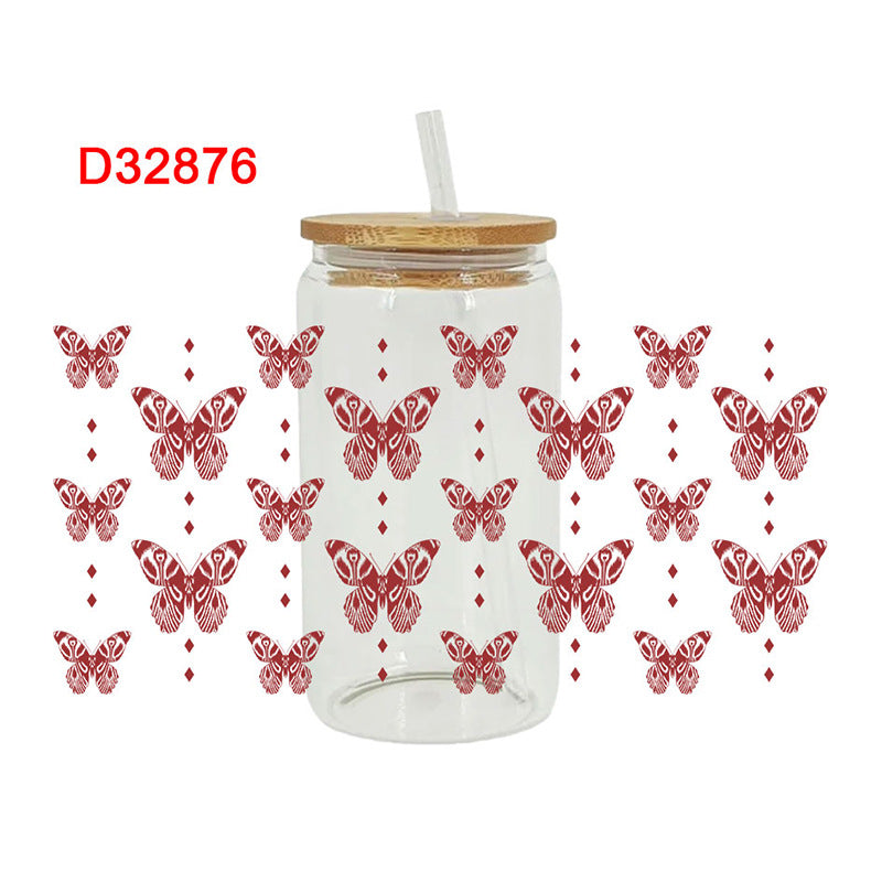 Wholesale Colorful Butterfly Flowers 16oz Cup UV DTF Wraps