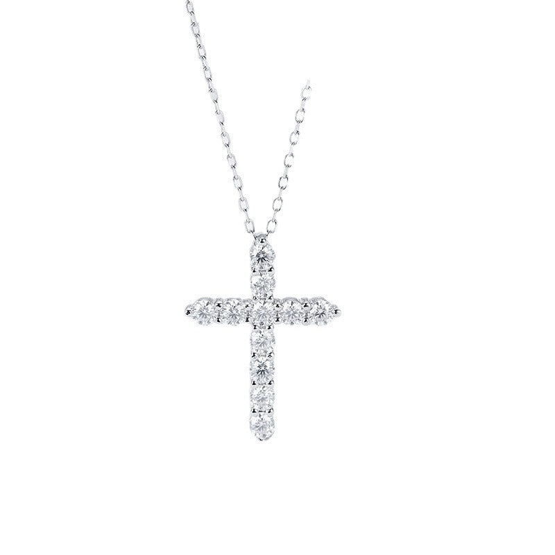 Wholesale Women's sterling silver pendant moissanite cross necklace