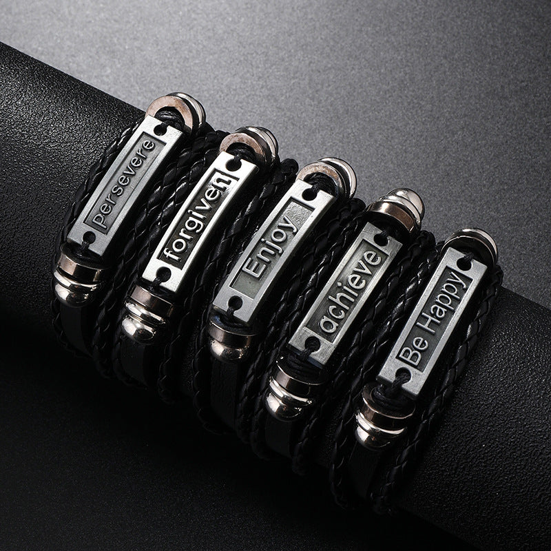 Wholesale Men's Vintage Handwoven Versatile Leather Bracelet