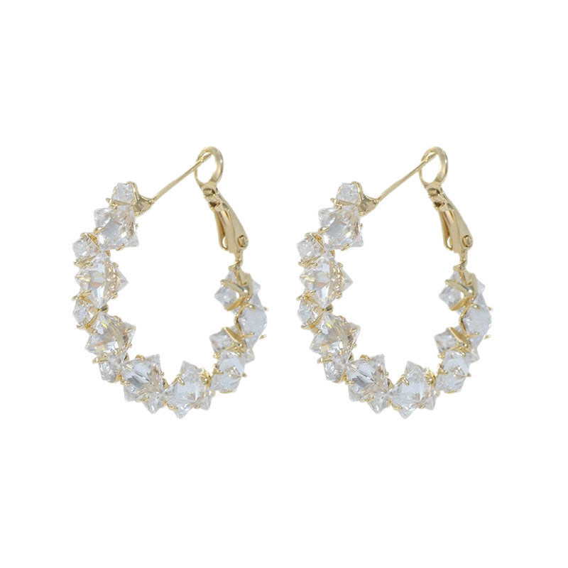 Wholesale 925 Silver Needle Sparkling Zircon Crystal Hoop Earrings Luxury Earrings Niche