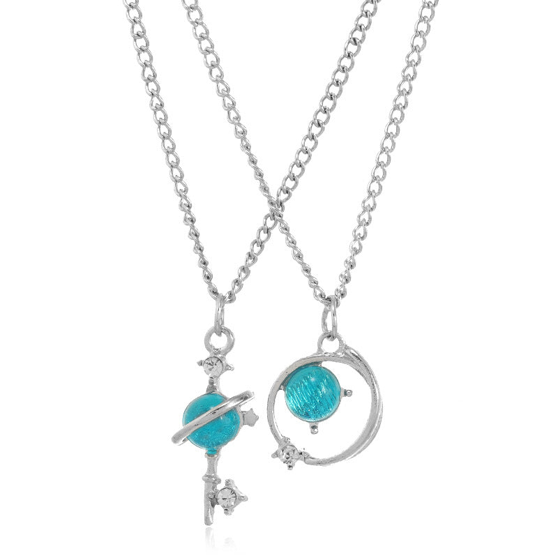 Wholesale Blue Diamond Star Universe Planet Diamond Necklace Clavicle Chain