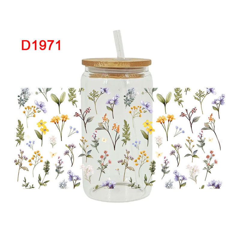 Wholesale Colorful Butterfly Flowers 16oz Cup UV DTF Wraps