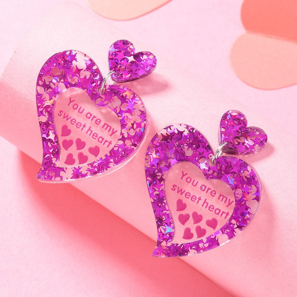 Wholesale Love Sparkling Heart shaped Acrylic Earrings for Valentine' s Day