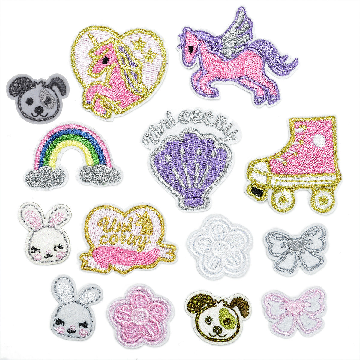 Wholesale Cute Cartoon Patch Set With Rainbow Pegasus Bunny Flowers DIY Craft Accessory For Bags Clothing Towels