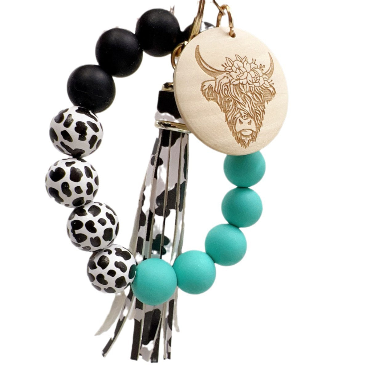 Wholesale Western Style Dairy Wood Beads Silicone Beaded Round Wood Pieces Yak Keychain