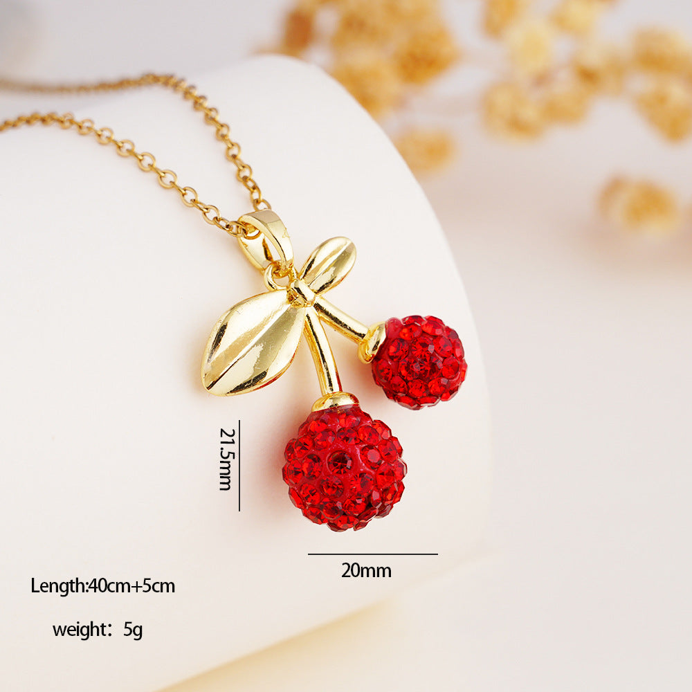 Wholesale Red cherry pendant stainless steel necklace