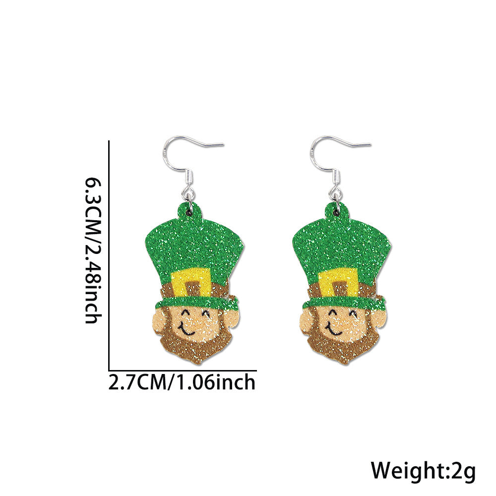 Wholesale St.  Patrick' s Day glitter green shamrock earrings