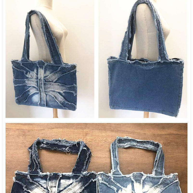 Wholesale 2025 washed denim ins style men's and women's shoulder Bag large gym Bag mom Bag casual travel Bag