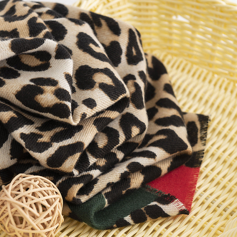 Wholesale Winter Imitation Cashmere Red Stripe Leopard Print Scarf