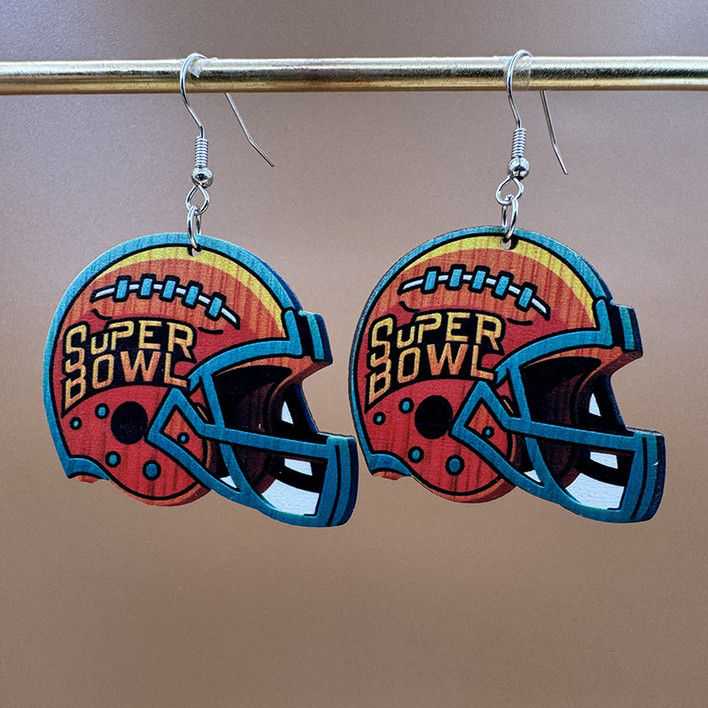 Wholesale Super Bowl Football Wooden Single Sided Printed Earrings