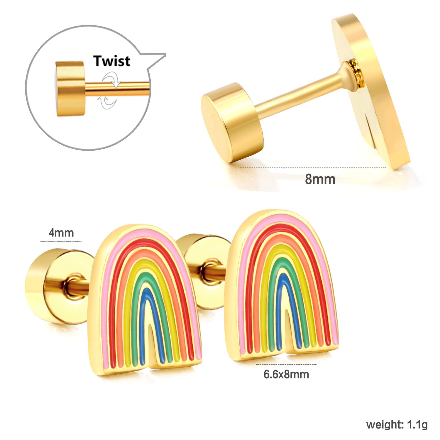 Wholesale Screw Plug Cute Rabbit Bow Rainbow Ice Cream Stainless Steel Girls Earrings