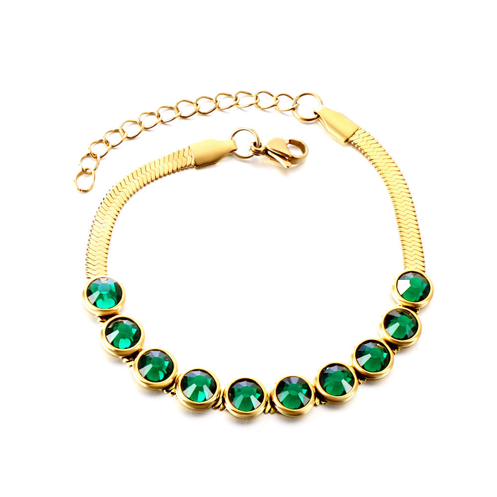 Wholesale Vintage Flat Snake Chain Round Green Diamond Devil's Eye Pulling Bracelet
