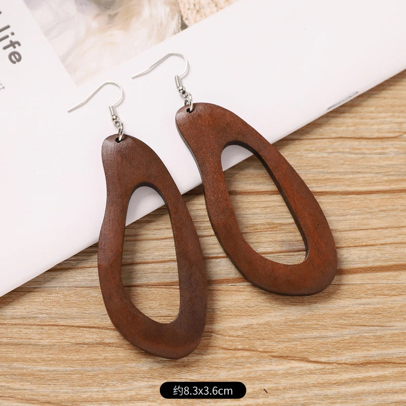 Wholesale Retro wooden exaggerated earrings Chinese ethnic style