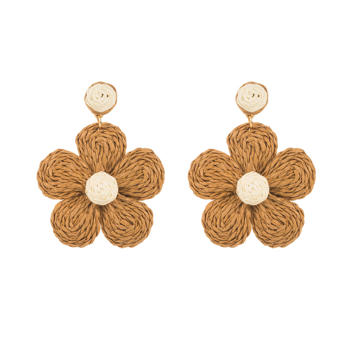 Wholesale Colorful Raffia Braided Flower Earrings
