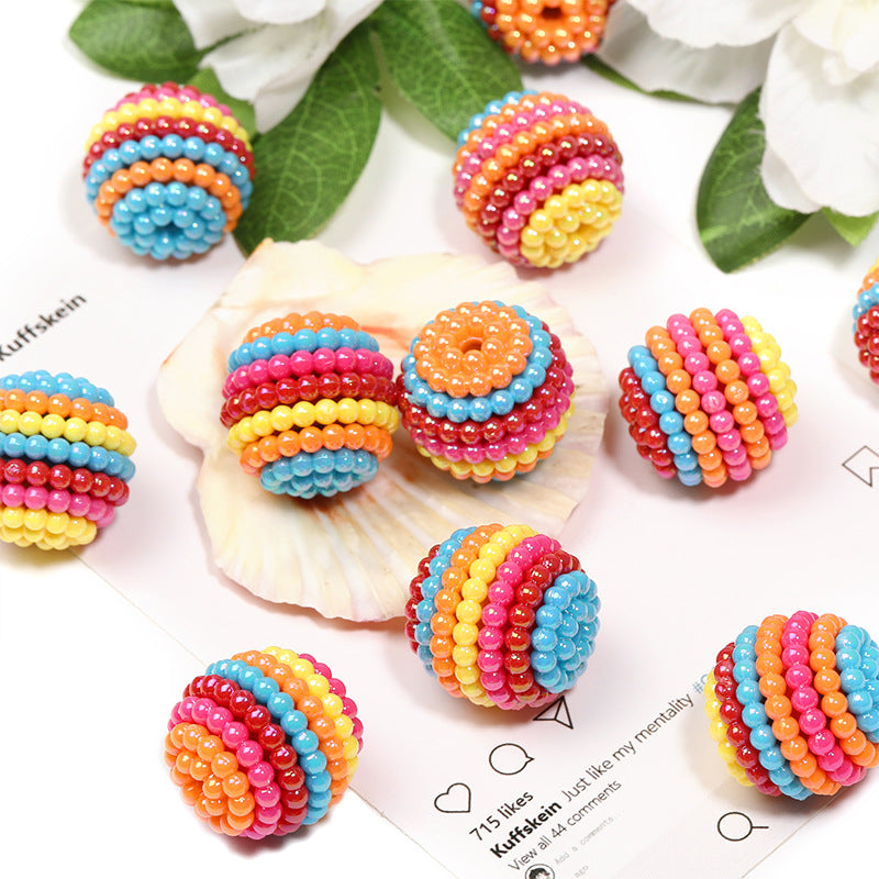 Wholesale 50pcs Yangmei colored beaded round acrylic striped beads Acrylic Beads