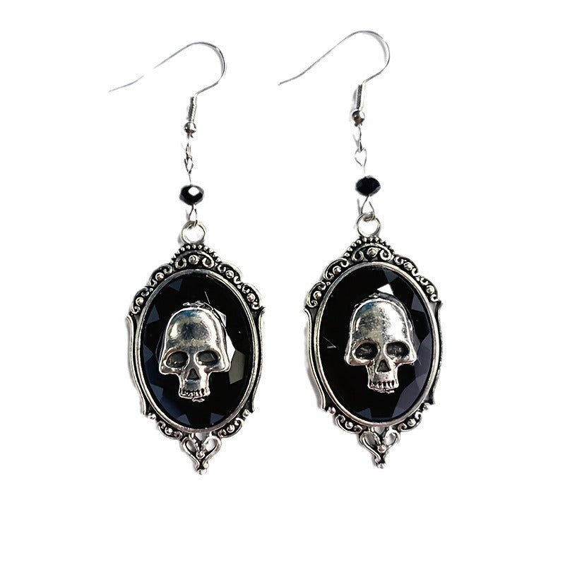 Wholesale 20pcs Punk Exaggerated Retro Skull Black Gem Earrings