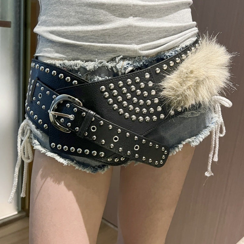 Wholesale Hot Girl Subculture Disc Hook Imitation Leather Retro Rivet Stitching Gold Waist Wide Belt