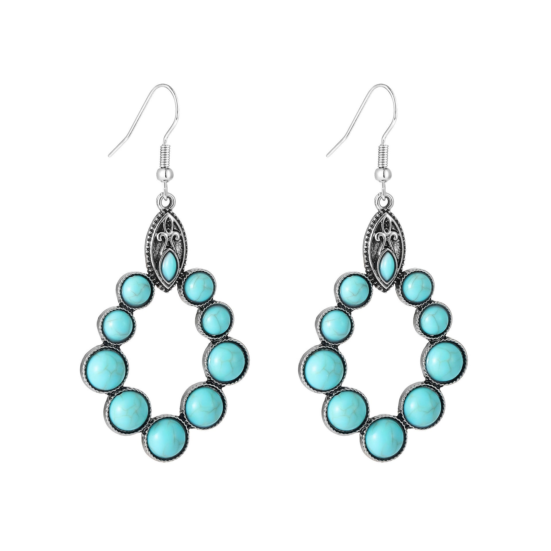 Wholesale Vintage Bohemian Turquoise Drop Shape Hollow Earrings