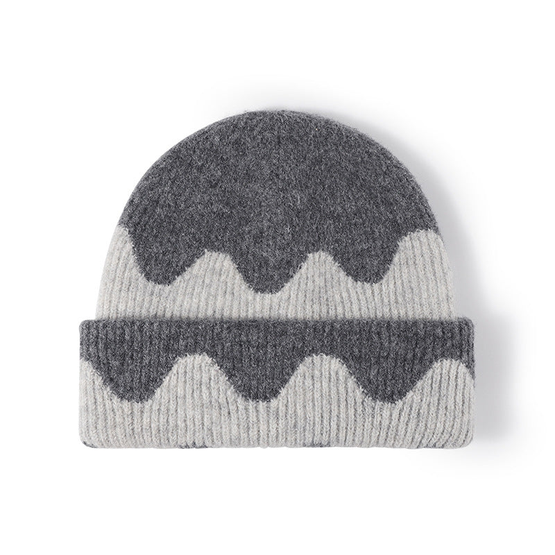 Wholesale Wavy Color Block Women's Large Head Size Wool Beanie