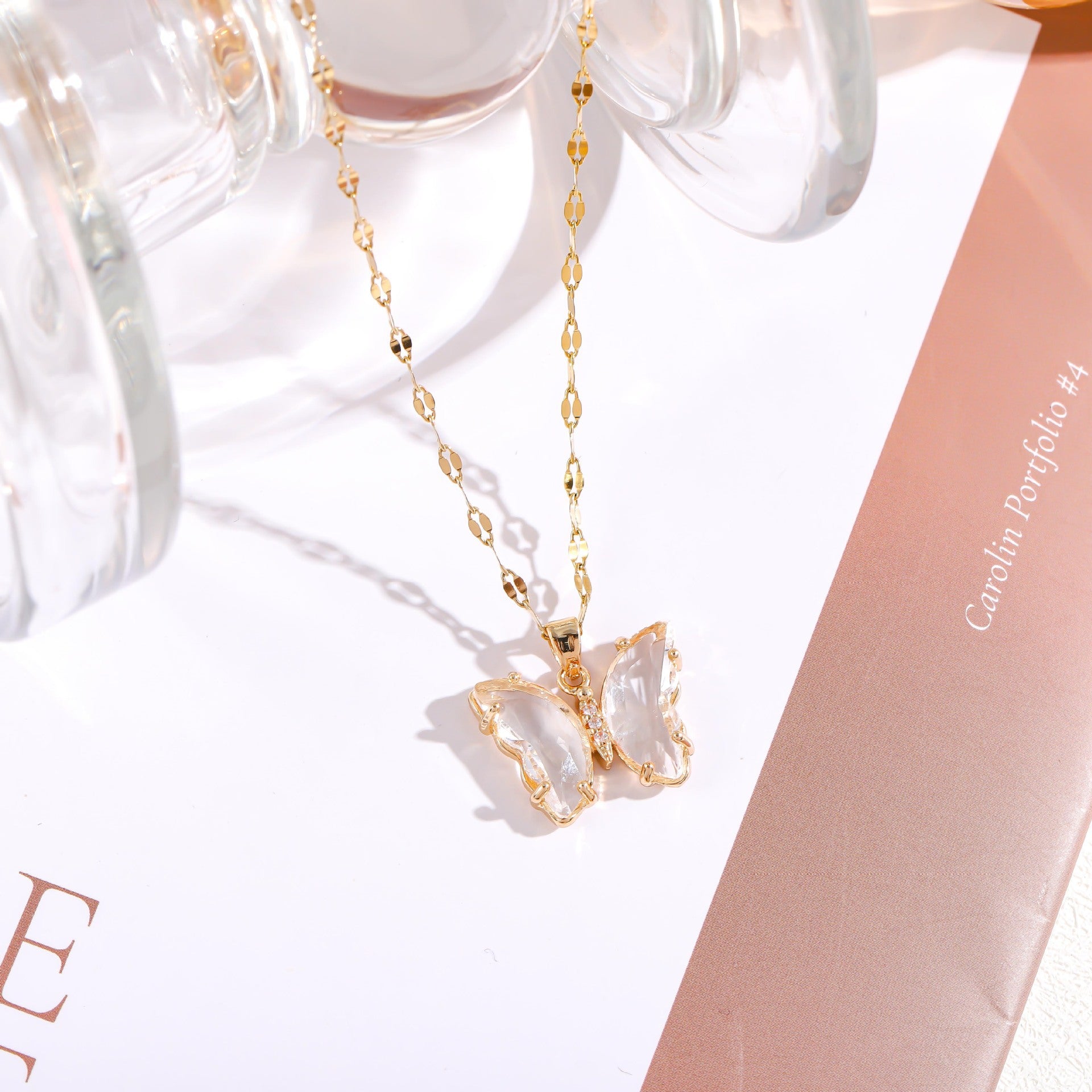 Wholesale Micropaved Zirconia Gradient Colorful Butterfly Necklace