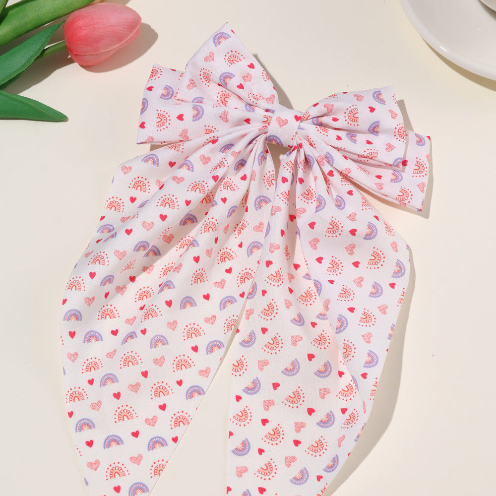 Wholesale valentine's day bow ribbon spring clip heart-shaped red lip printing hair accessories