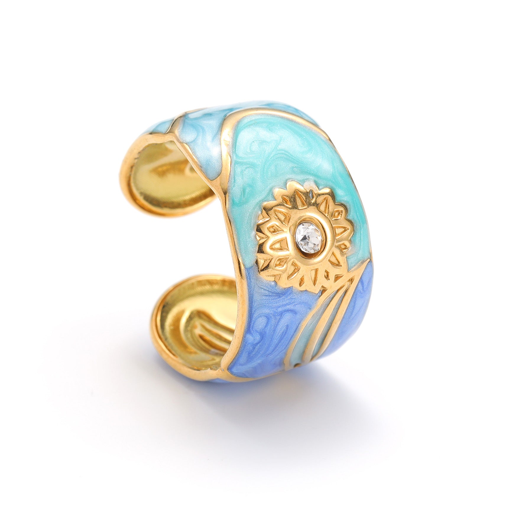 Wholesale Stainless Steel Sparkling Sunflower Ring Chic Electroplated Jewelry Accessory Adjustable