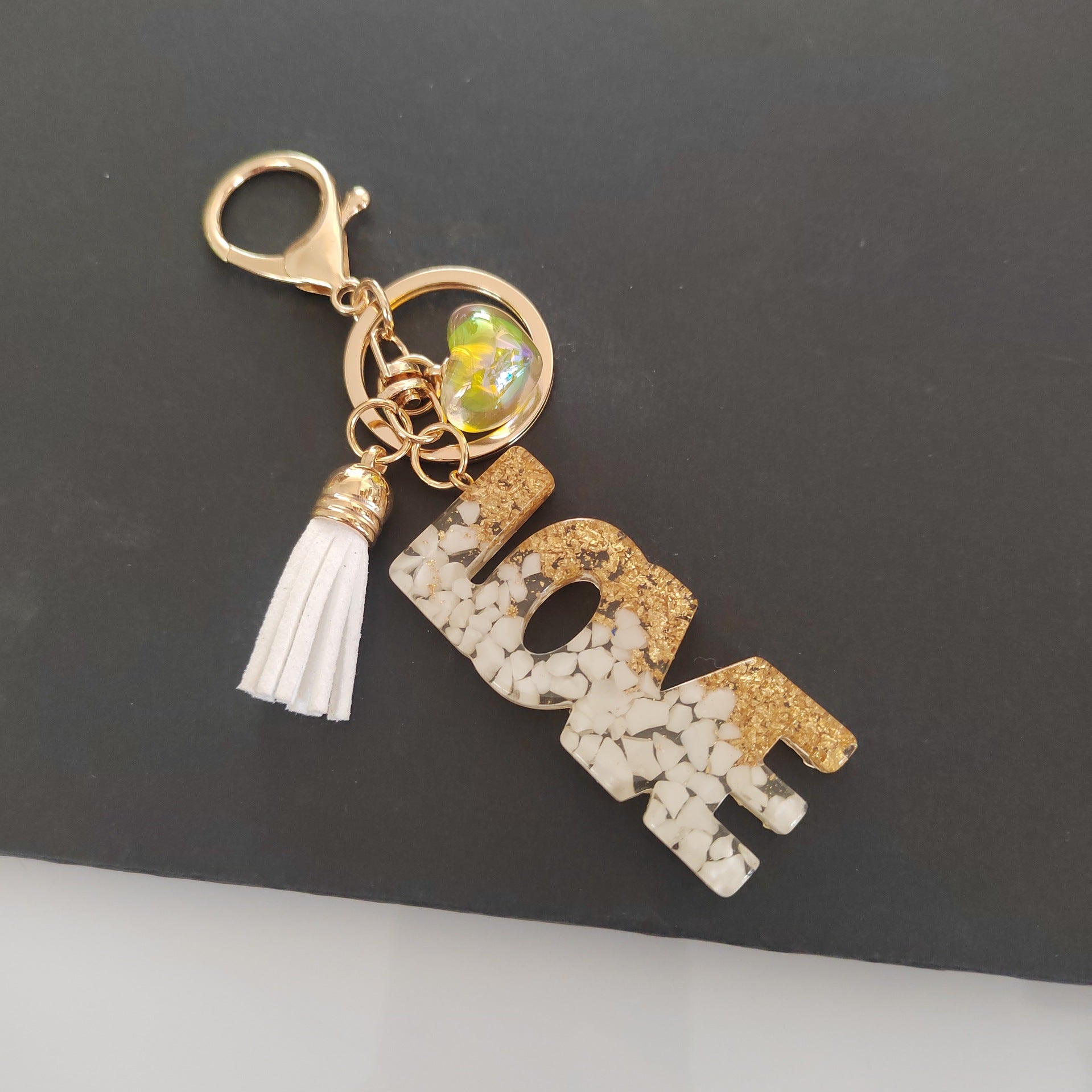 Wholesale Letter LOVE Tassel Sequin Drop Glue Resin Pendant Keychain