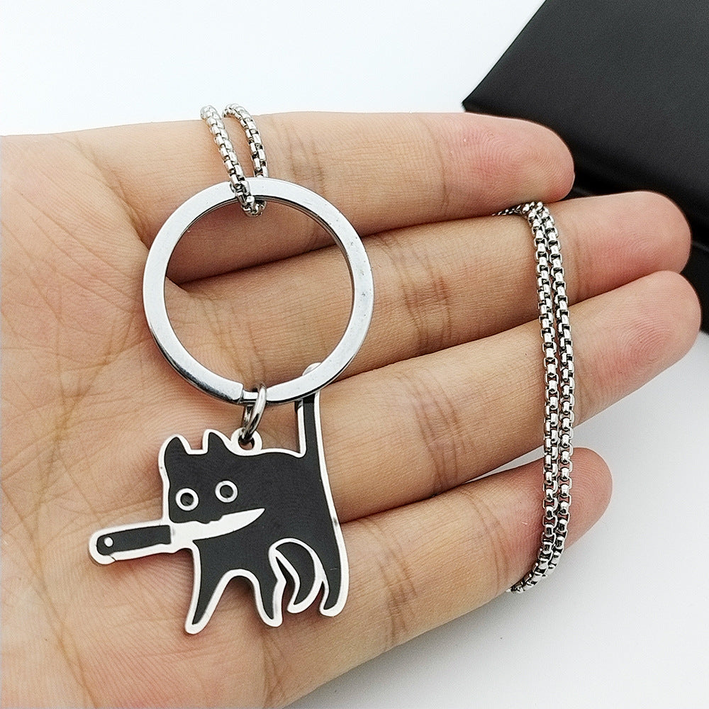 Wholesale Stainless Steel Creative Pocket Knife Cat Cartoon Titanium Steel Necklace