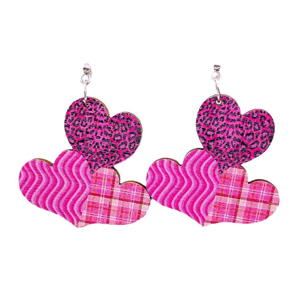 Wholesale Valentine' s Day Pink Love Truck Cross Wooden Earrings