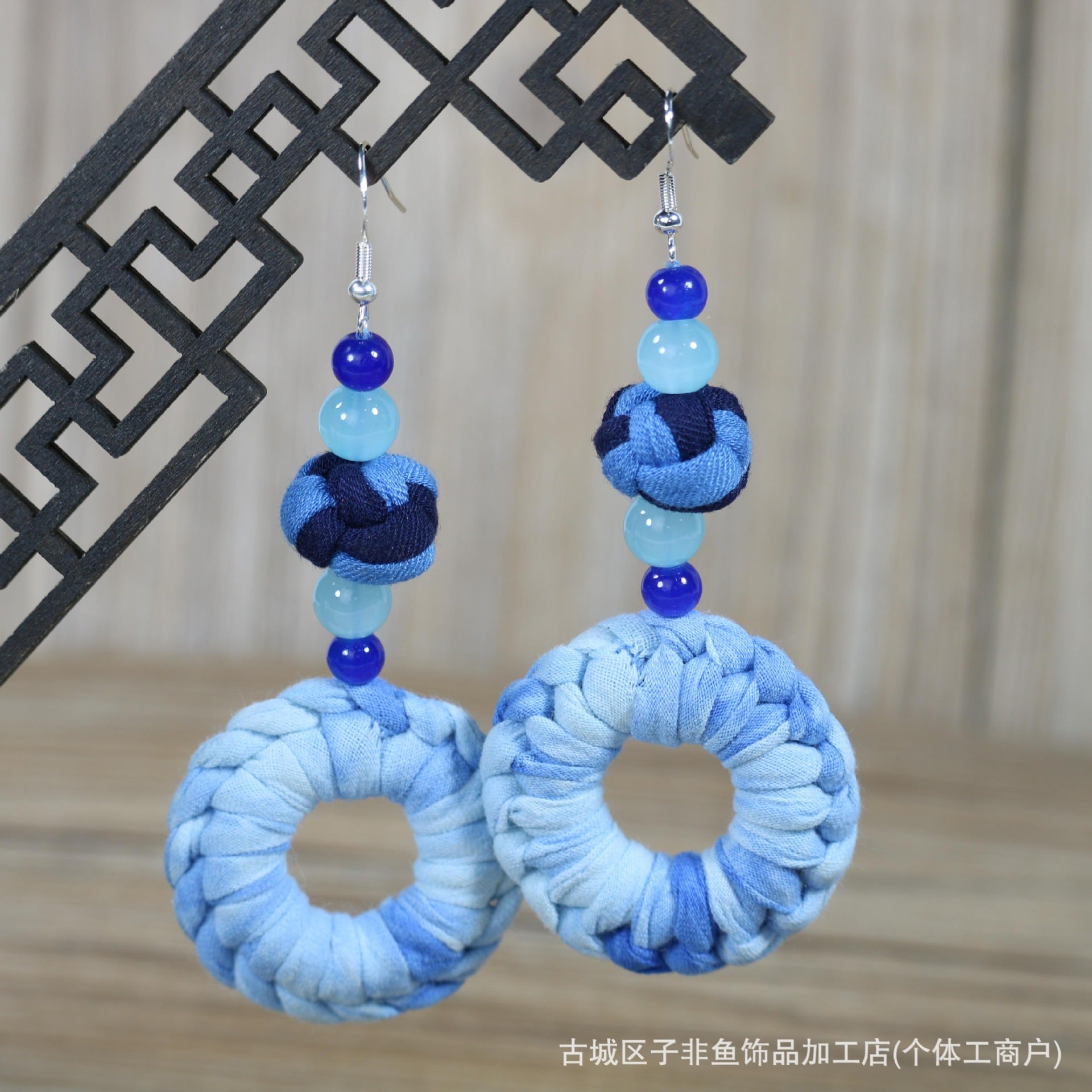Wholesale Ethnic Style Tie-Dye Style Blue-Dyed Fabric Handmade Earrings