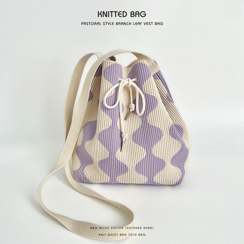 Wholesale Knitted wool drawstring lunch box bag handbag hand tote bag bucket bag