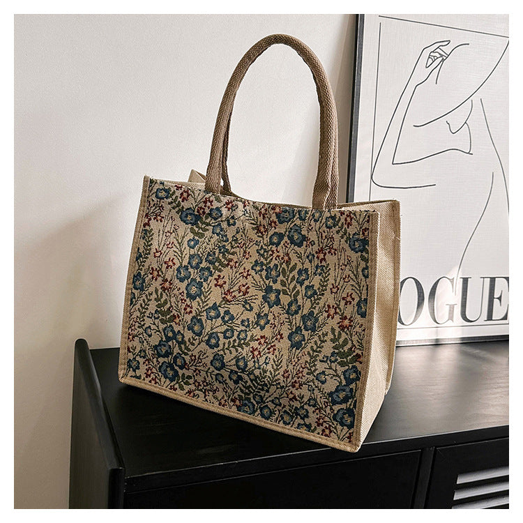 Wholesale Polyester cute cotton and linen portable large capacity commuter lunch bag tote bag canvas bag