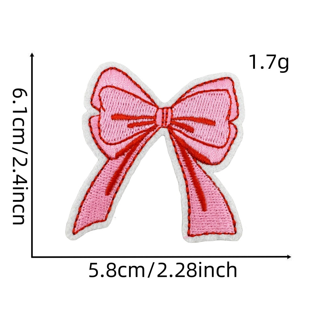 Wholesale Chic Pink Bow Embroidery Patch With Hot Melt Adhesive For Iron On Hair Accessories And Clothing Decoration