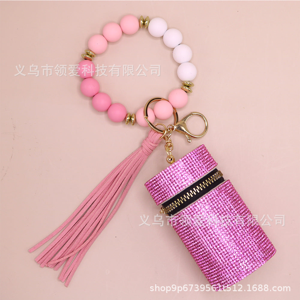 Wholesale Rhinestone Lipstick Bag Silicone Wrist Keychain