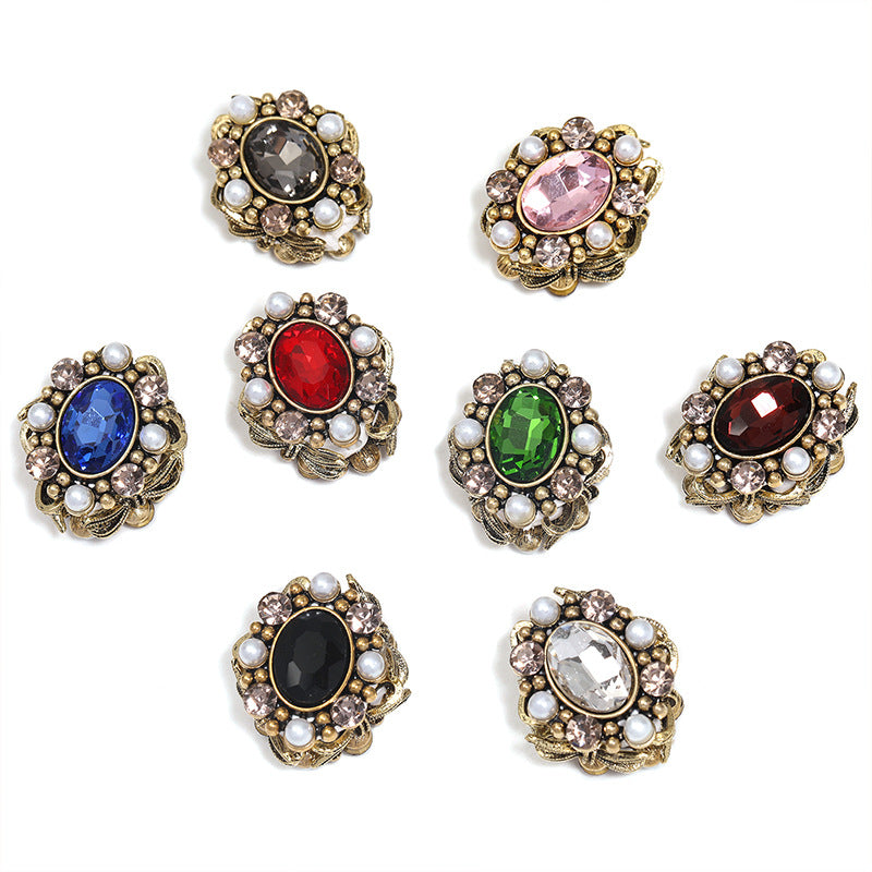 Wholesale Random 5pcs/pack  Western Regions Princess Oval Rhinestone Through-Hole Beads