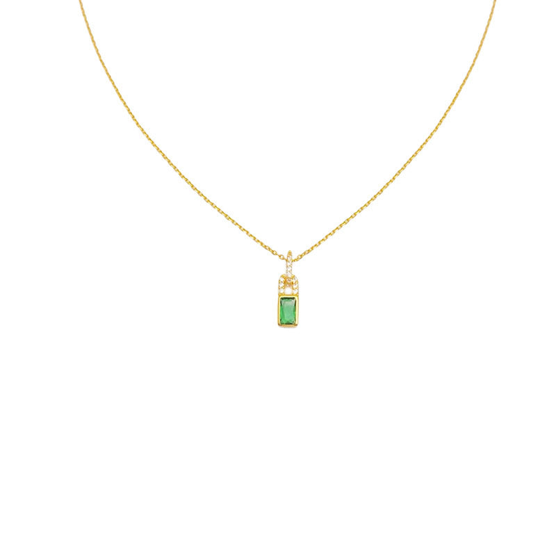 Wholesale S925 Sterling Silver Geometric Square Vintage Emerald Diamond Necklace Clavicle Chain