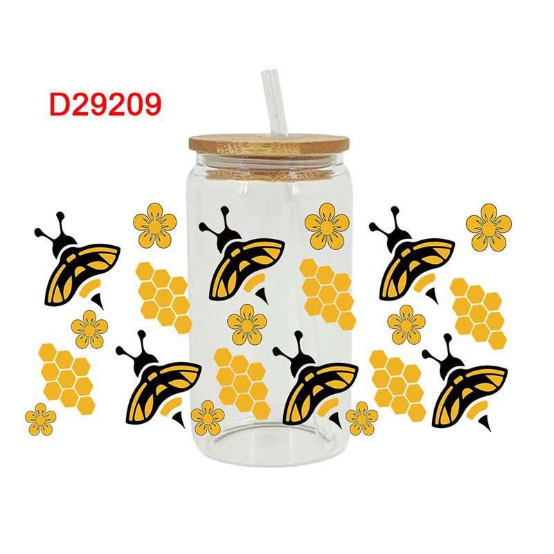 Wholesale Yellow Cartoon Busy Bee 16oz Cup UV DTF Wraps
