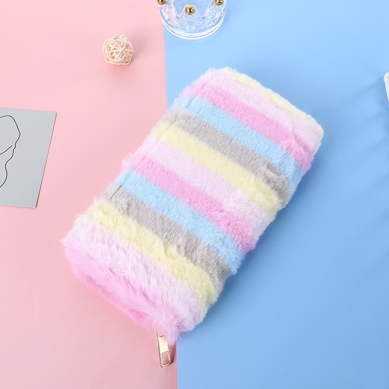 Wholesale Color Striped Plush Cute Wallet