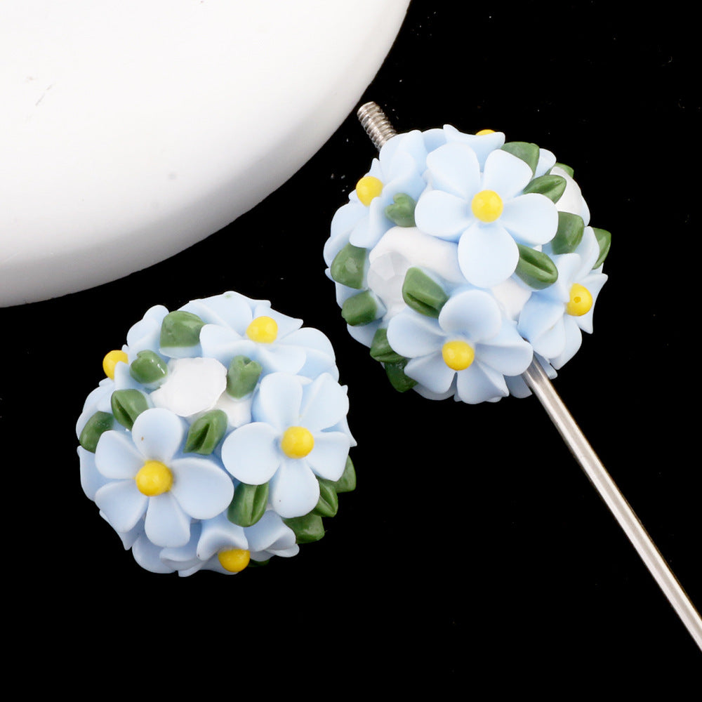 Wholesale Camellia Fresh Green Leaf Flower Balls Can Thread Straight Holes DIY Beads