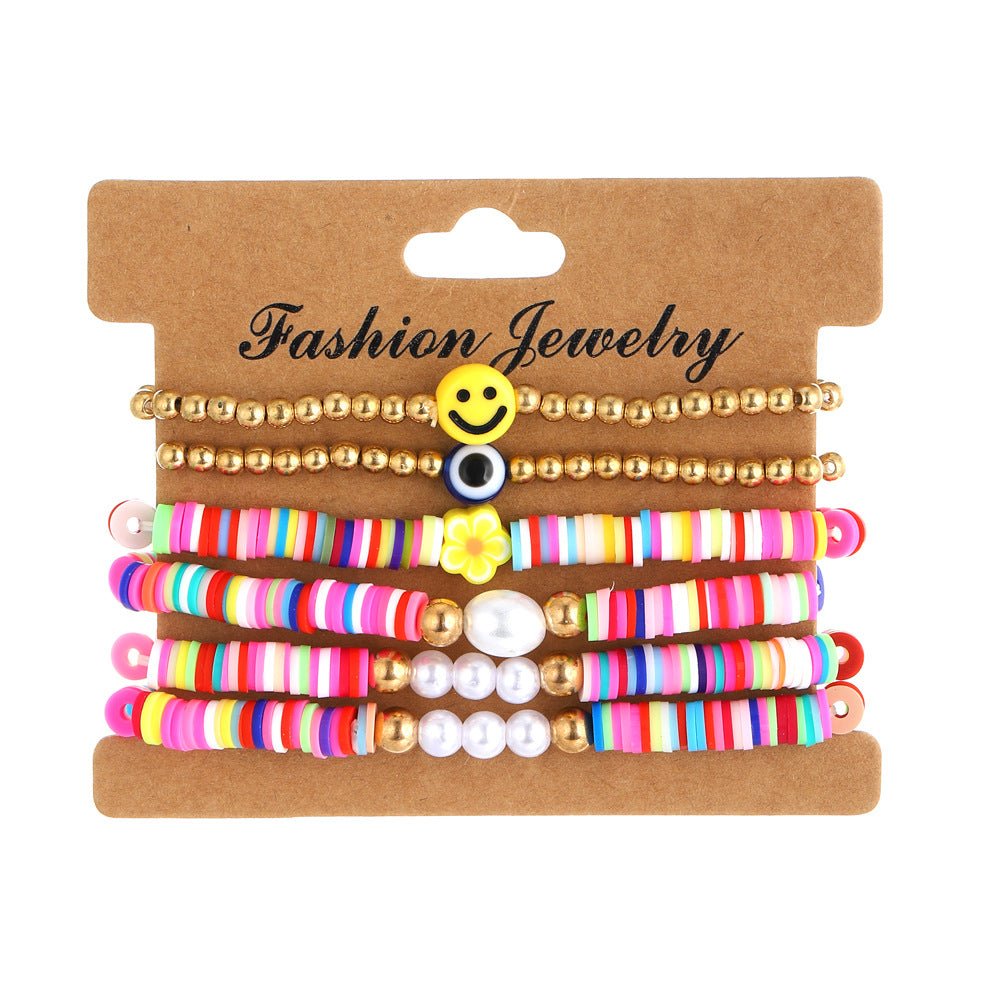 Wholesale Colorful Clay Alphabet Smiley Beads Soft Clay Sheet Stretch Bracelet