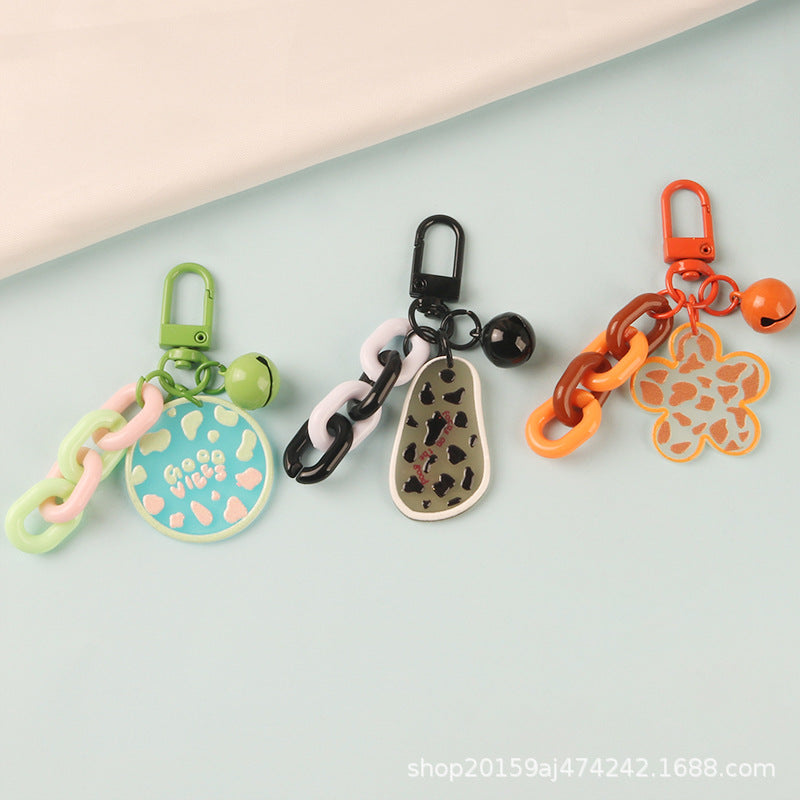Wholesale Cow Pattern Candy Color Bell Acrylic Keychain
