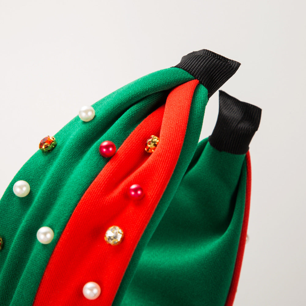 Wholesale New Trendy Christmas Headband Fashion Christmas Red and Green Color-Blocked Headband
