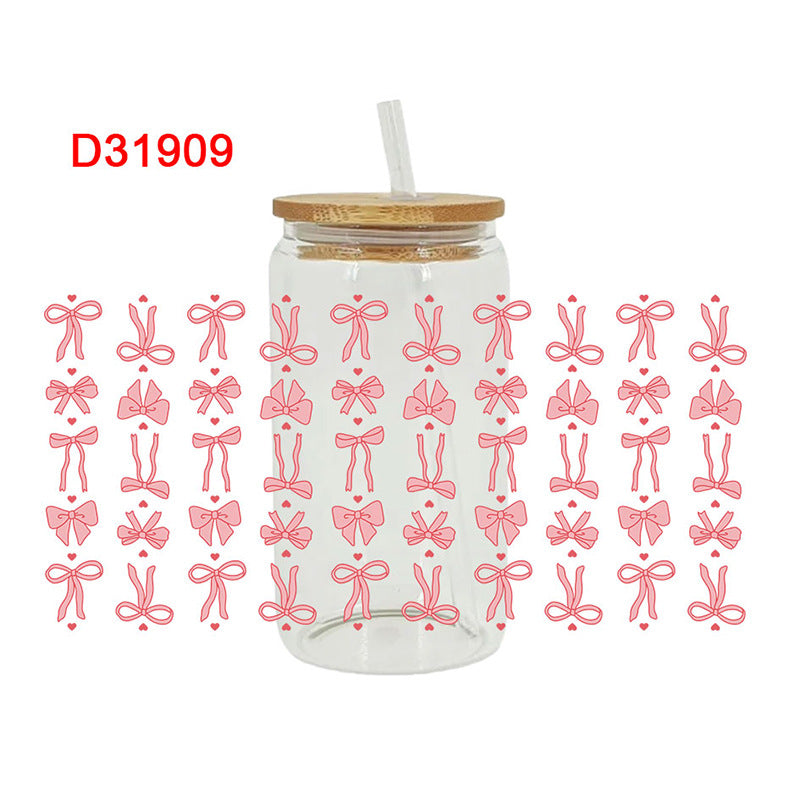 Wholesale pink bow  16oz Cup UV DTF Wraps