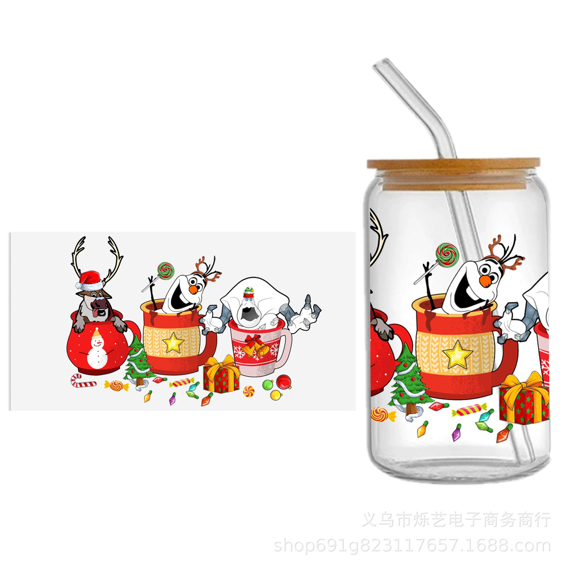 Wholesale Christmas series  Olaf  16oz Cup UV DTF Wraps